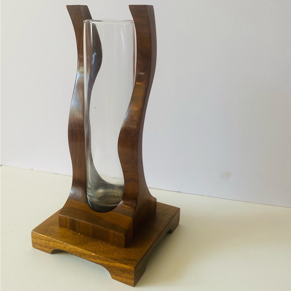 Handmade Wooden Vase Holder with Glass Insert